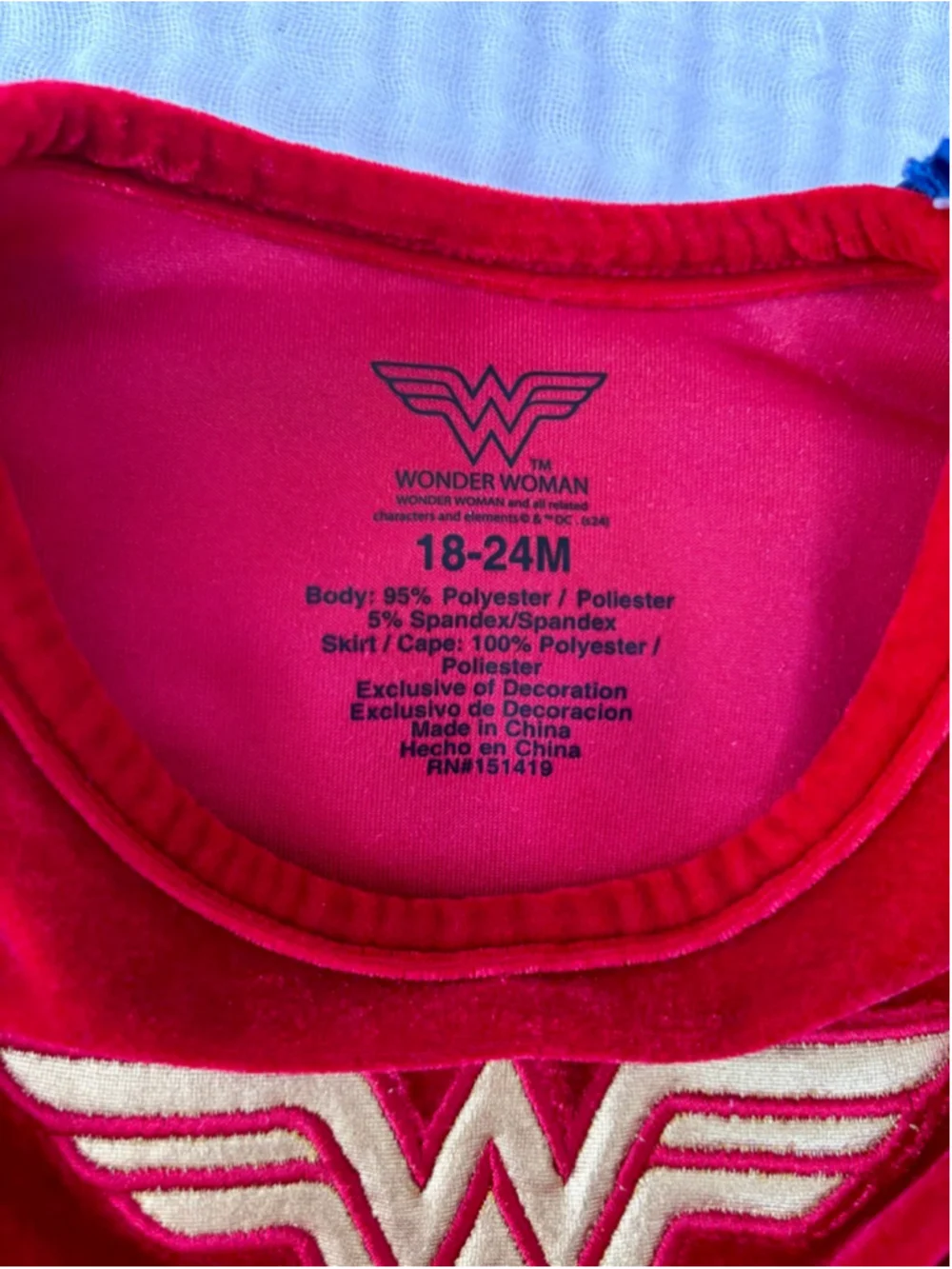 Baby Wonder Woman Superhero Costume Red Blue 18-24M Velvet Sparkle